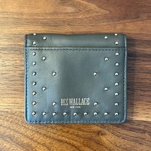 MZ WALLACE Leather Studded Card Wallet - NWOT |  Dark Olive / Brown